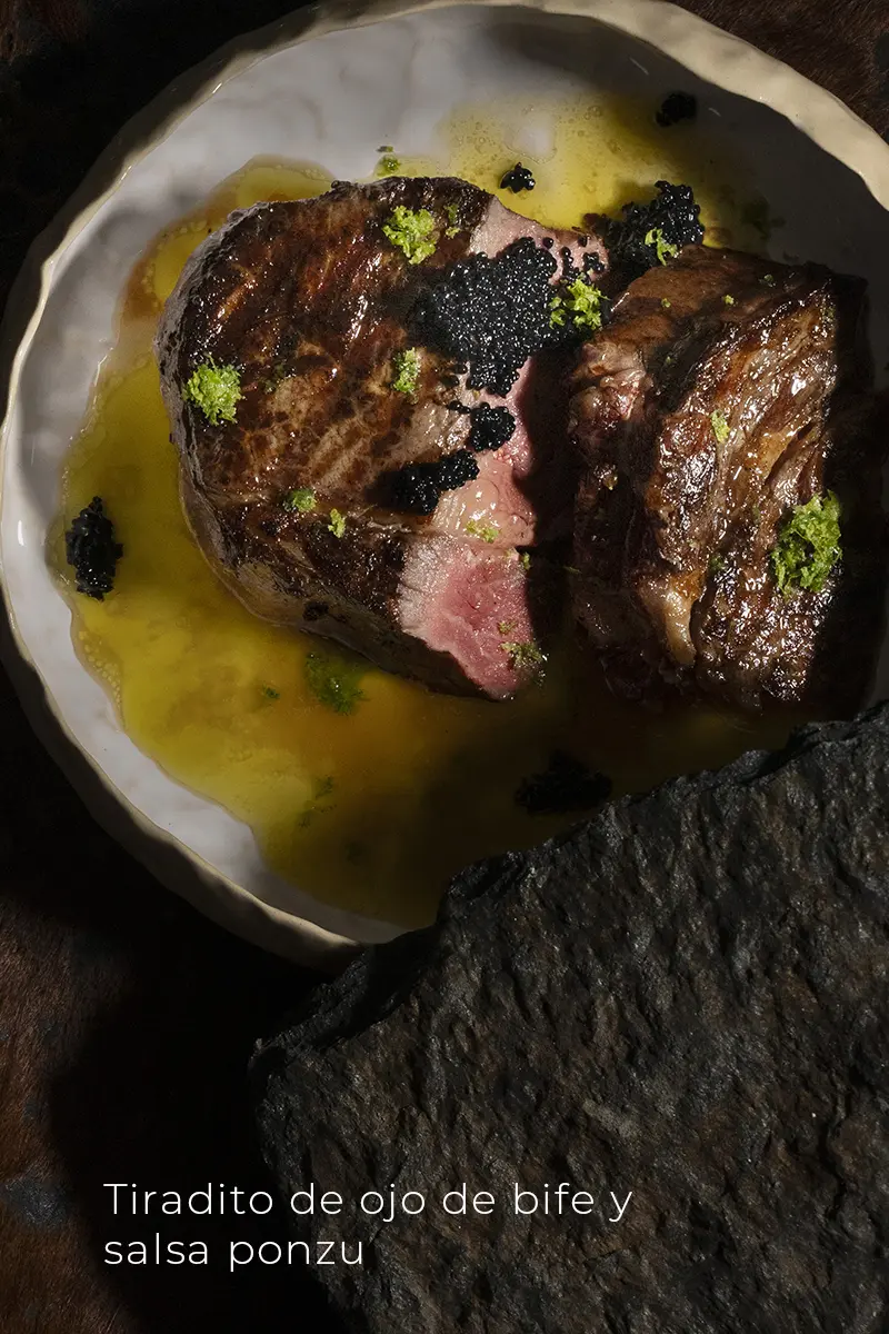 ojo de bife con caviar